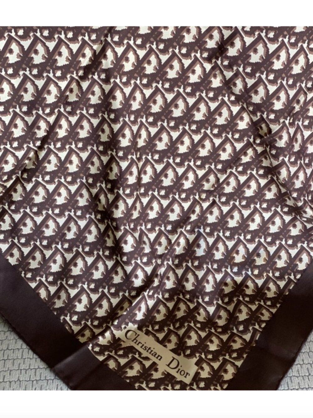 Christian Dior Monogram Scarf. 100% Silk. Hand Rolled. Made in Italy 30"x30" - Picture 3 of 6
